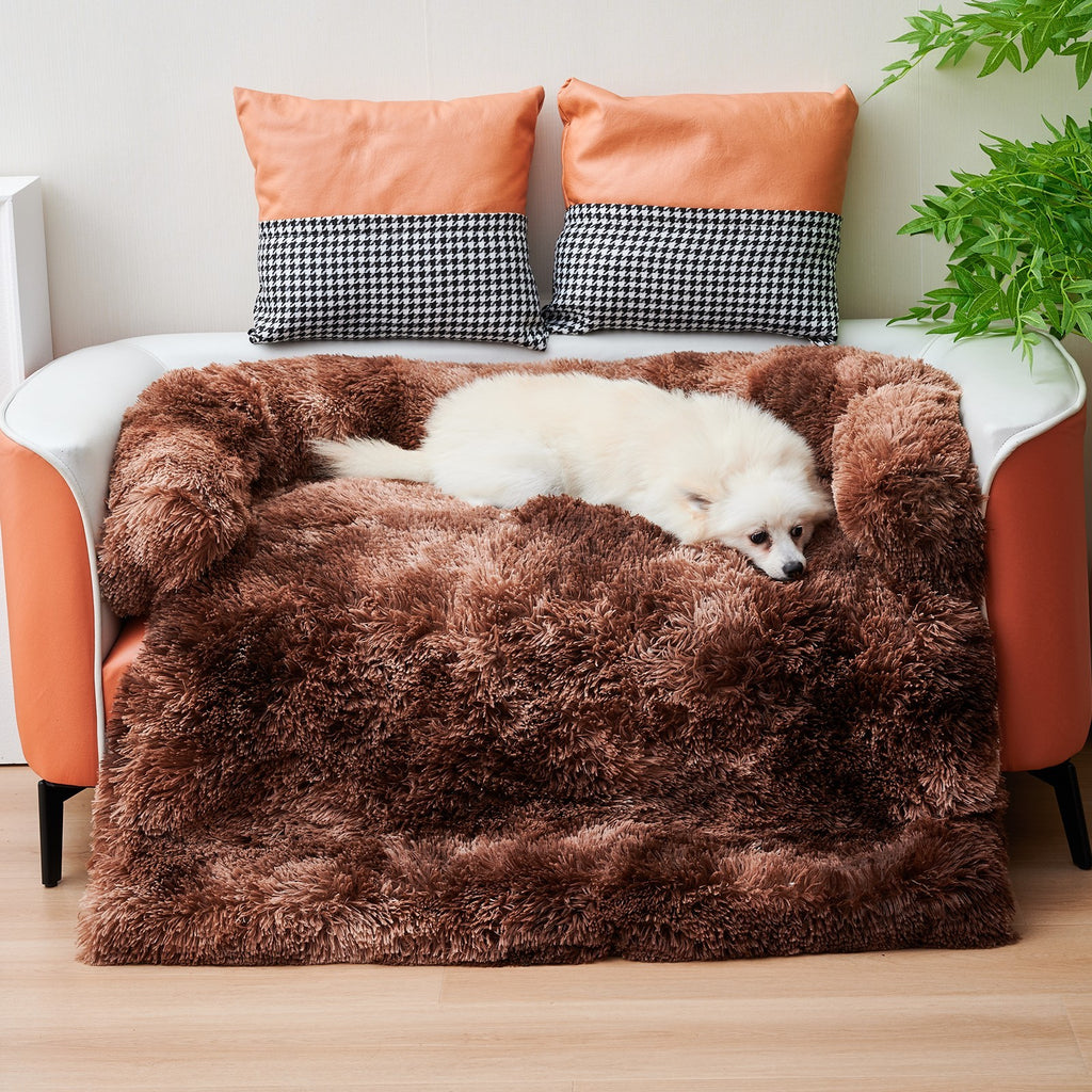 Calming Dog Bed Fluffy Plush Dog Mat Furniture Protector