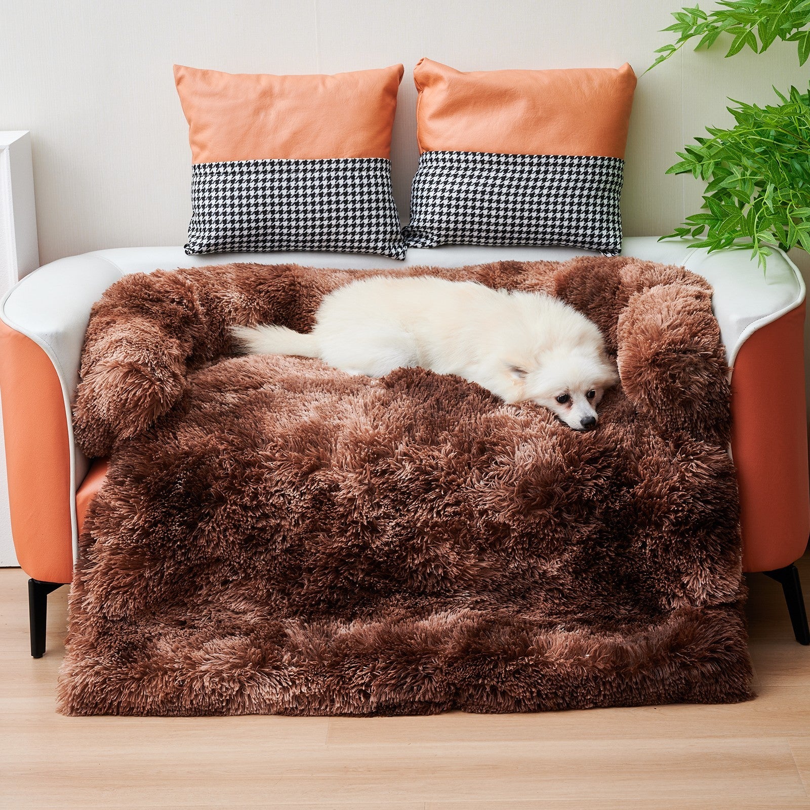Calming Dog Bed Fluffy Plush Dog Mat Furniture Protector