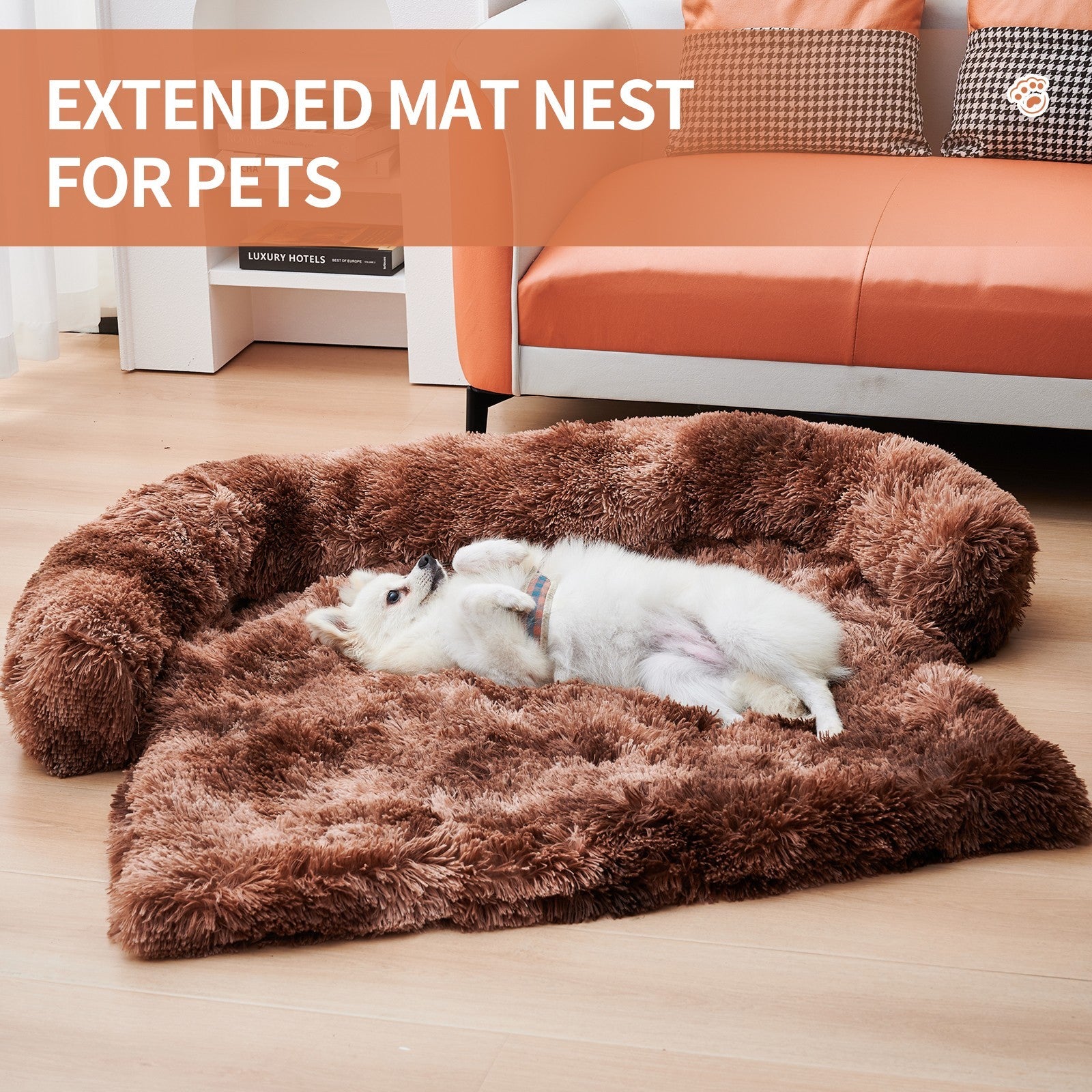 Calming Dog Bed Fluffy Plush Dog Mat Furniture Protector